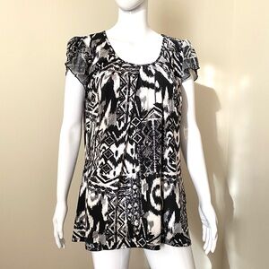 Susan Lawrence Black and Off White Print Top Size S